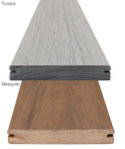 MPC Deckorators Tundra Voyage vs. Mesquite Vault MPC (Mineral Plastic Composite) Terrassendielen übereinander - Tundra Voyage und Mesquite Vault