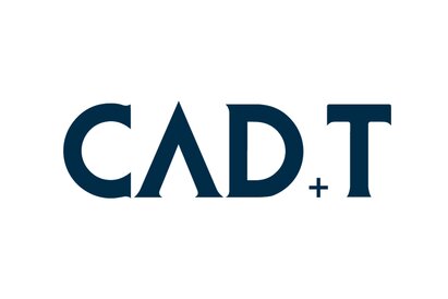 Grafisches Logo des Softwareanbieters CAD+T auf weißem Hintergrund. 