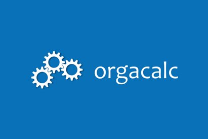Grafisches Logo des Unternehmens Orgacalc auf weißem Hintergrund. 