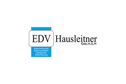 Grafisches Logo des Unternehmens EDV Hausleitner auf weißem Hintergrund. 