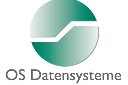 Grafisches Logo des Unternehmens OS Datensysteme auf weißem Hintergrund. 