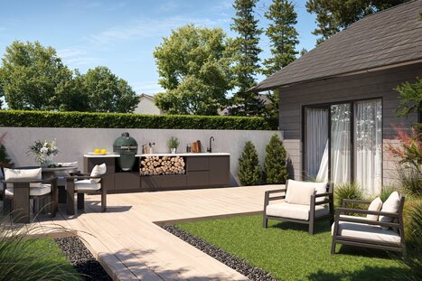 Terrasse mit Accoya® Terrassendielen aus modifiziertem Holz in natürlicher Farbgebung | © ACCSYS