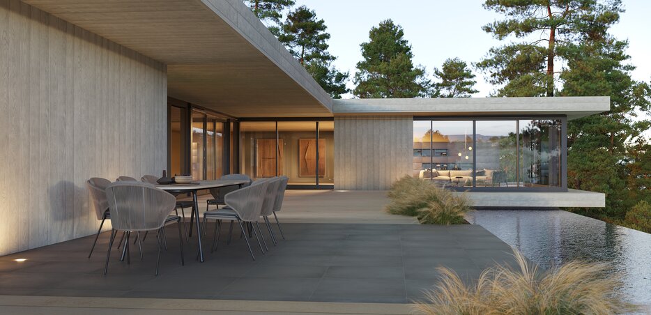 Premium Millboard Smoked Oak Terrasse aus Shadow Line+ und Enhanced Grain Profilen mit Holzoptik | © Millboard