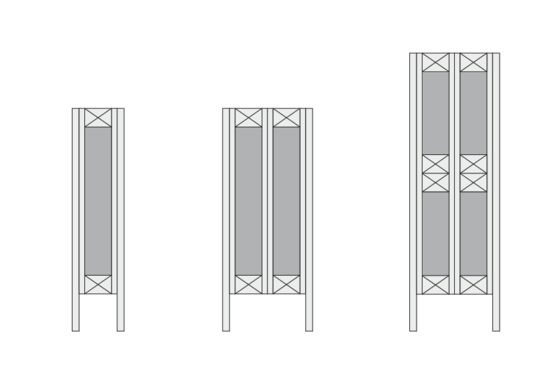 Schematische Darstellung verschiedener Ausführungen der EGGER EcoBox für unterschiedliche Attika-Höhen und Konstrukionsvarianten.